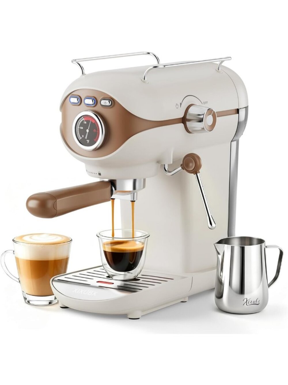 Compact Espresso Maker with Milk Frother - Stylish White Coffee Machine